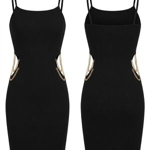 Black Chain-Trim Bodycon Dress - Unbranded